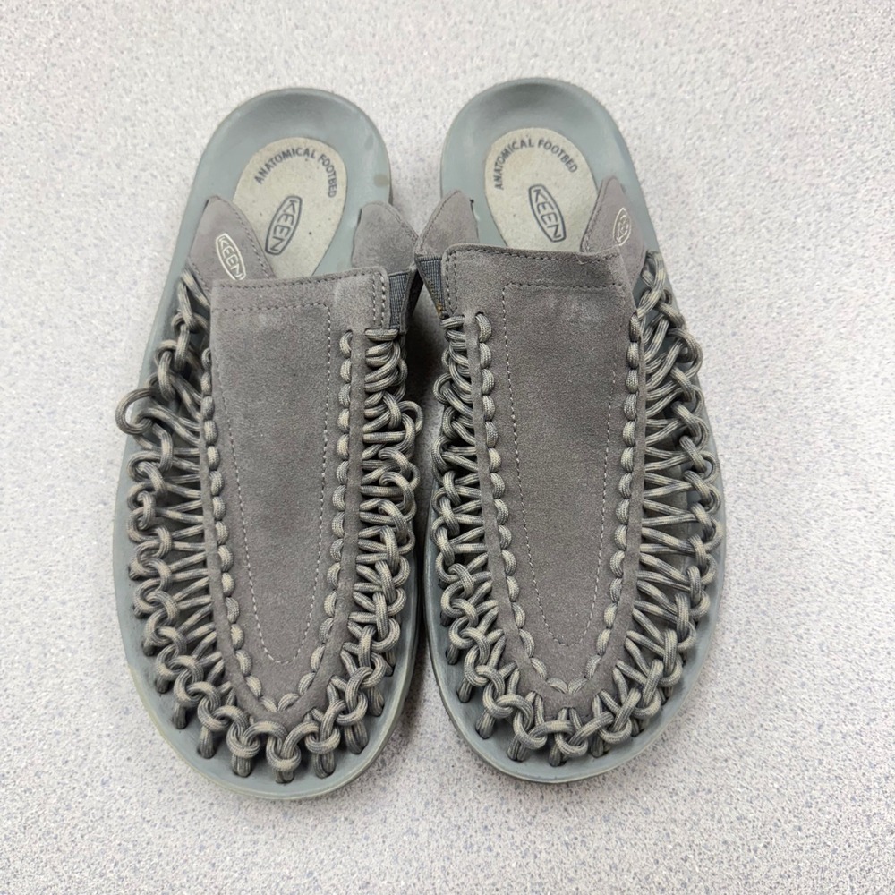 Keen Uneek Slide Sandals Mens 8 Grey Suede Braided Cord Slip On 1014627